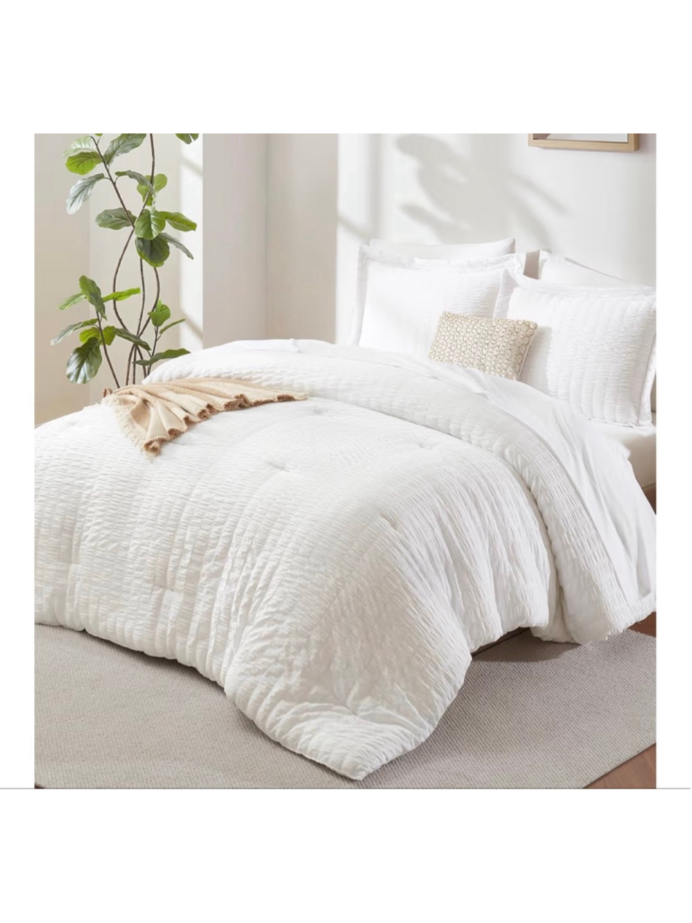 NEW Full Size Comforter Set Sheets Sham Pillowcases 7 Pcs White Seersucker